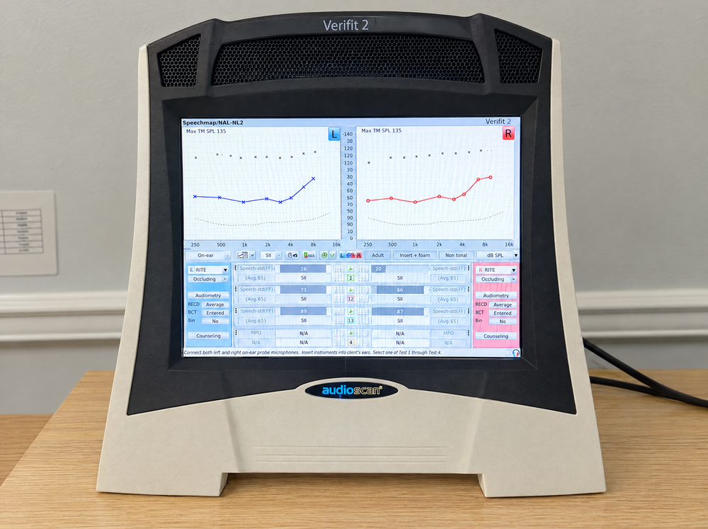 Audioscan Verifit 2 real-ear verification system used for veterans' hearing aid fittings in Glen Burnie, MD